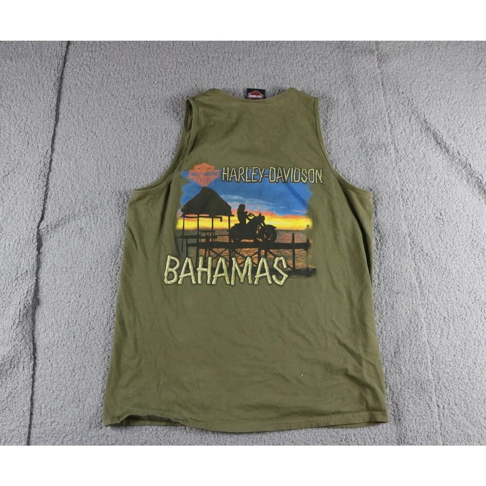 Harley Davidson T-Shirt Men L Green Graphic Tank Top Bahamas